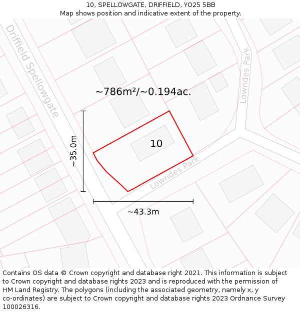 10, SPELLOWGATE, DRIFFIELD, YO25 5BB: Plot and title map