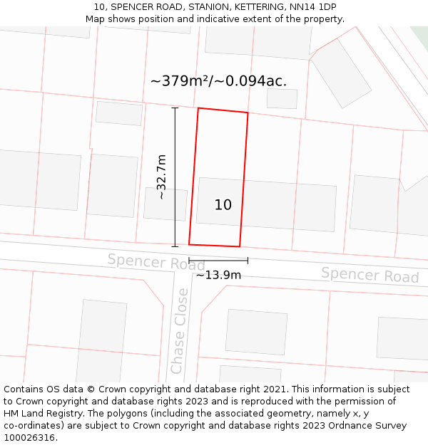 10, SPENCER ROAD, STANION, KETTERING, NN14 1DP: Plot and title map