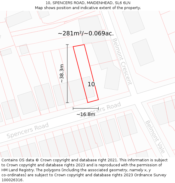 10, SPENCERS ROAD, MAIDENHEAD, SL6 6LN: Plot and title map