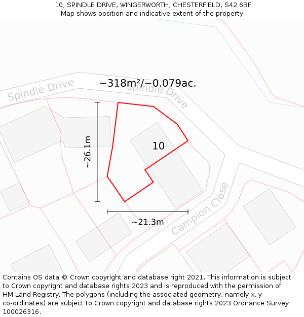 10, SPINDLE DRIVE, WINGERWORTH, CHESTERFIELD, S42 6BF: Plot and title map