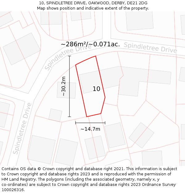 10, SPINDLETREE DRIVE, OAKWOOD, DERBY, DE21 2DG: Plot and title map