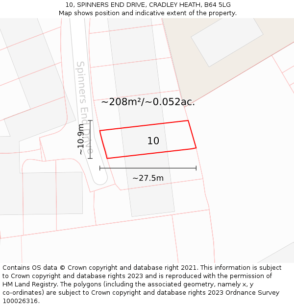 10, SPINNERS END DRIVE, CRADLEY HEATH, B64 5LG: Plot and title map