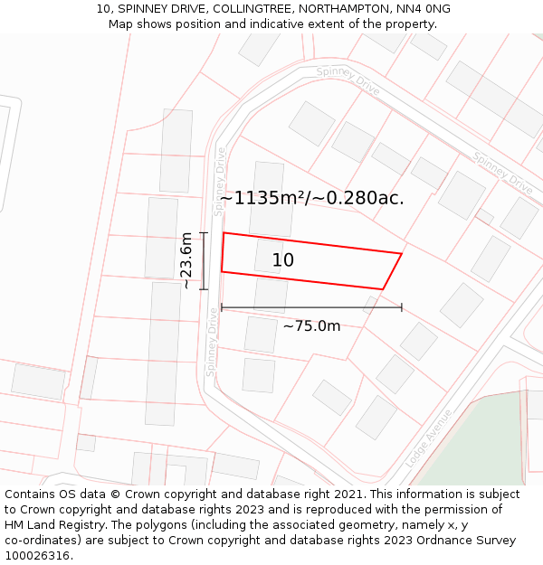 10, SPINNEY DRIVE, COLLINGTREE, NORTHAMPTON, NN4 0NG: Plot and title map