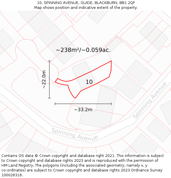 10, SPINNING AVENUE, GUIDE, BLACKBURN, BB1 2QF: Plot and title map