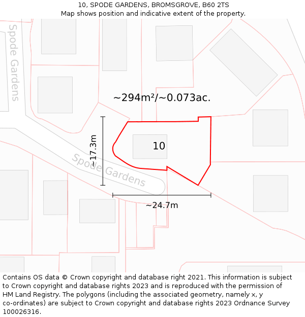 10, SPODE GARDENS, BROMSGROVE, B60 2TS: Plot and title map