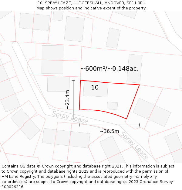 10, SPRAY LEAZE, LUDGERSHALL, ANDOVER, SP11 9PH: Plot and title map