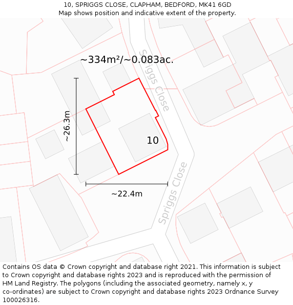 10, SPRIGGS CLOSE, CLAPHAM, BEDFORD, MK41 6GD: Plot and title map