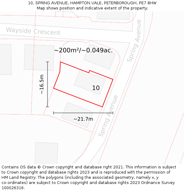 10, SPRING AVENUE, HAMPTON VALE, PETERBOROUGH, PE7 8HW: Plot and title map