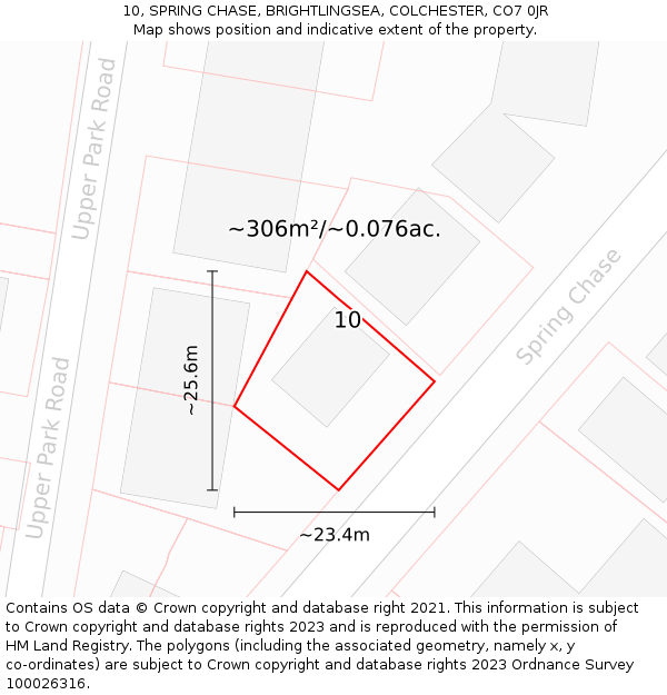 10, SPRING CHASE, BRIGHTLINGSEA, COLCHESTER, CO7 0JR: Plot and title map