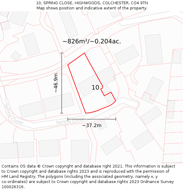 10, SPRING CLOSE, HIGHWOODS, COLCHESTER, CO4 9TN: Plot and title map