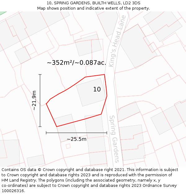 10, SPRING GARDENS, BUILTH WELLS, LD2 3DS: Plot and title map