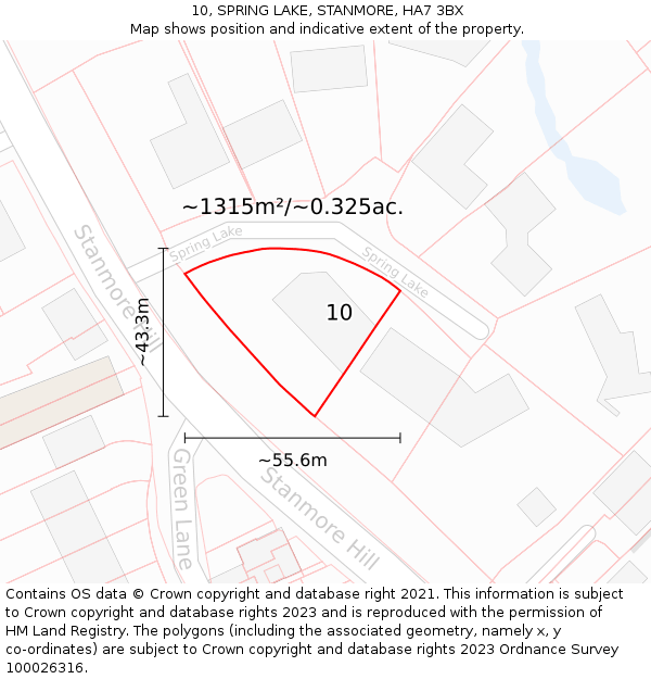 10, SPRING LAKE, STANMORE, HA7 3BX: Plot and title map