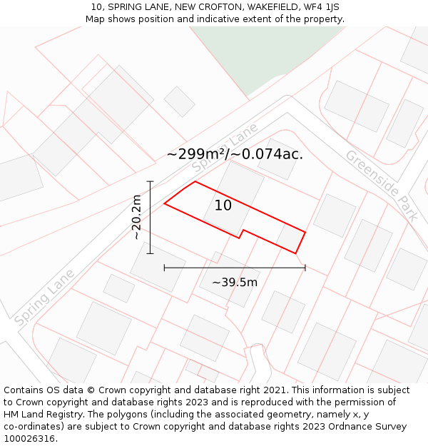 10, SPRING LANE, NEW CROFTON, WAKEFIELD, WF4 1JS: Plot and title map