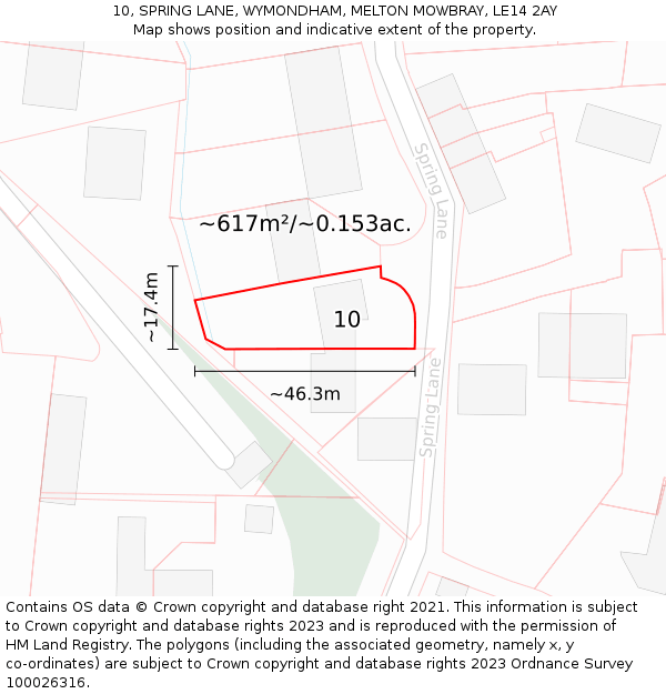 10, SPRING LANE, WYMONDHAM, MELTON MOWBRAY, LE14 2AY: Plot and title map