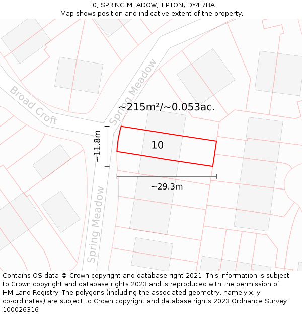 10, SPRING MEADOW, TIPTON, DY4 7BA: Plot and title map