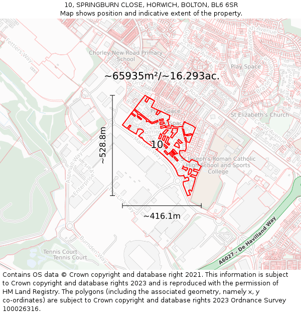 10, SPRINGBURN CLOSE, HORWICH, BOLTON, BL6 6SR: Plot and title map