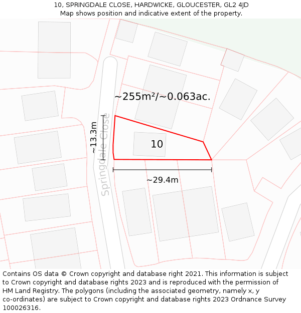 10, SPRINGDALE CLOSE, HARDWICKE, GLOUCESTER, GL2 4JD: Plot and title map