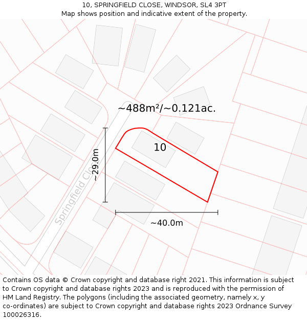 10, SPRINGFIELD CLOSE, WINDSOR, SL4 3PT: Plot and title map