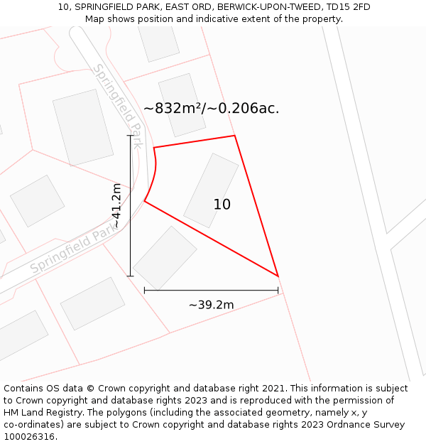 10, SPRINGFIELD PARK, EAST ORD, BERWICK-UPON-TWEED, TD15 2FD: Plot and title map