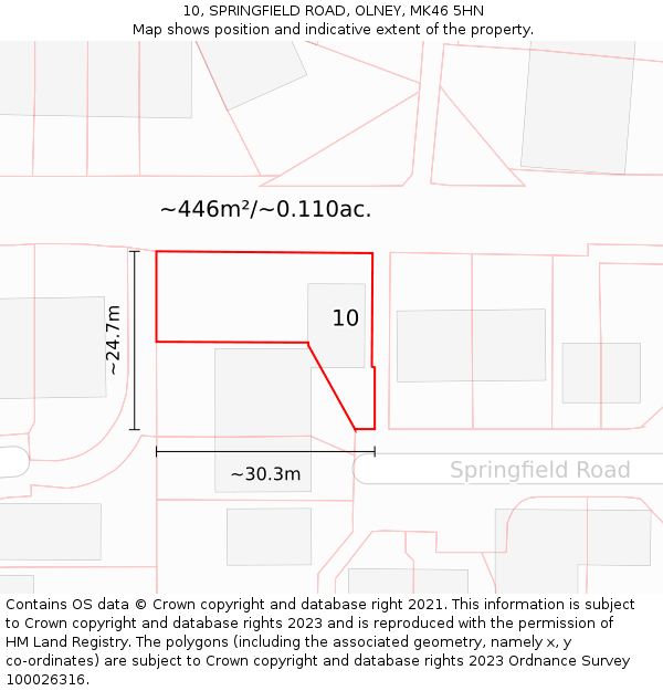 10, SPRINGFIELD ROAD, OLNEY, MK46 5HN: Plot and title map