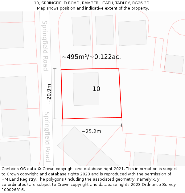 10, SPRINGFIELD ROAD, PAMBER HEATH, TADLEY, RG26 3DL: Plot and title map