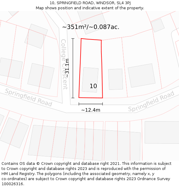 10, SPRINGFIELD ROAD, WINDSOR, SL4 3PJ: Plot and title map