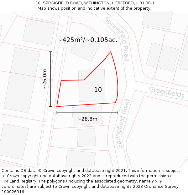 10, SPRINGFIELD ROAD, WITHINGTON, HEREFORD, HR1 3RU: Plot and title map