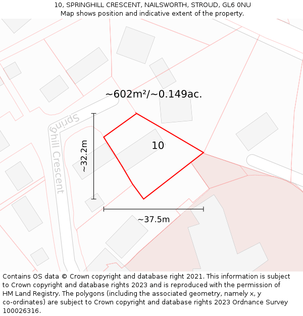 10, SPRINGHILL CRESCENT, NAILSWORTH, STROUD, GL6 0NU: Plot and title map