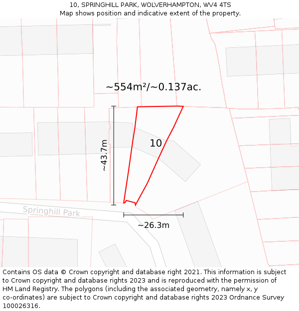 10, SPRINGHILL PARK, WOLVERHAMPTON, WV4 4TS: Plot and title map