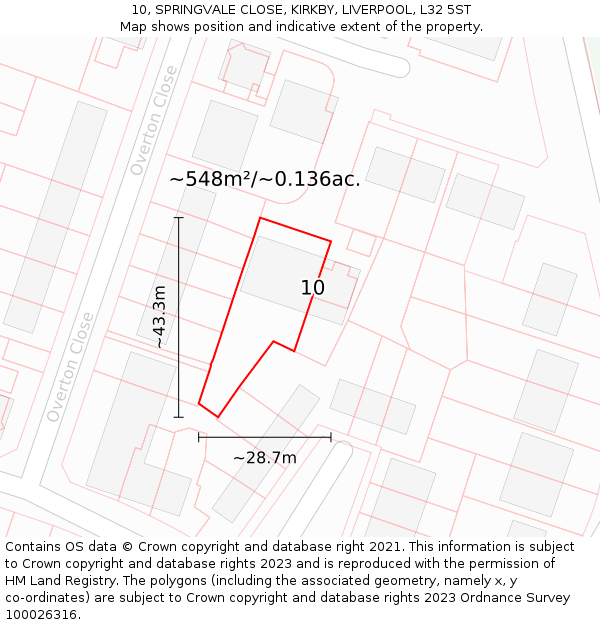 10, SPRINGVALE CLOSE, KIRKBY, LIVERPOOL, L32 5ST: Plot and title map
