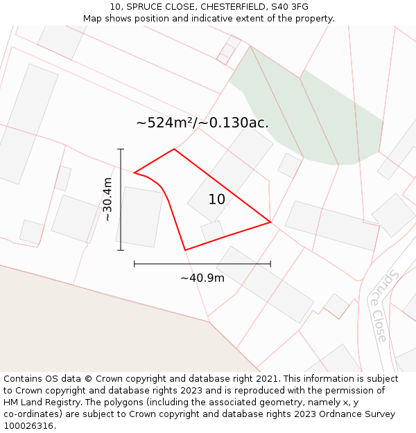 10, SPRUCE CLOSE, CHESTERFIELD, S40 3FG: Plot and title map