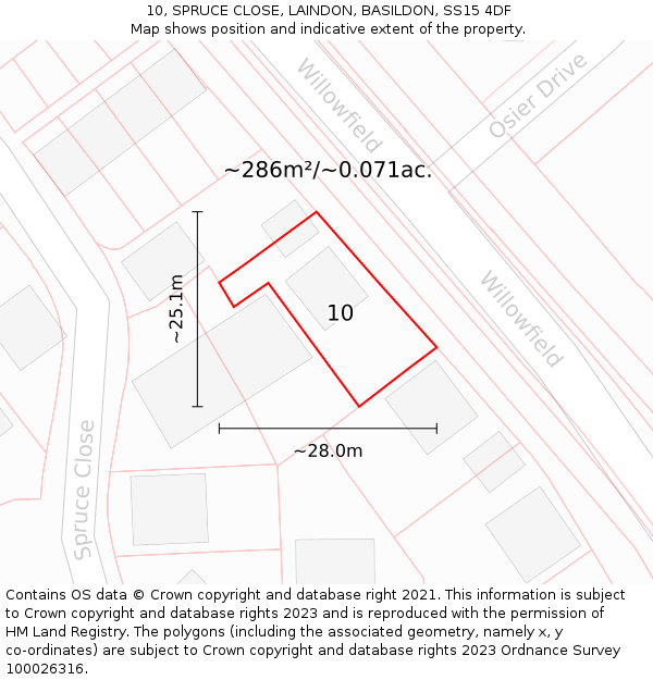 10, SPRUCE CLOSE, LAINDON, BASILDON, SS15 4DF: Plot and title map
