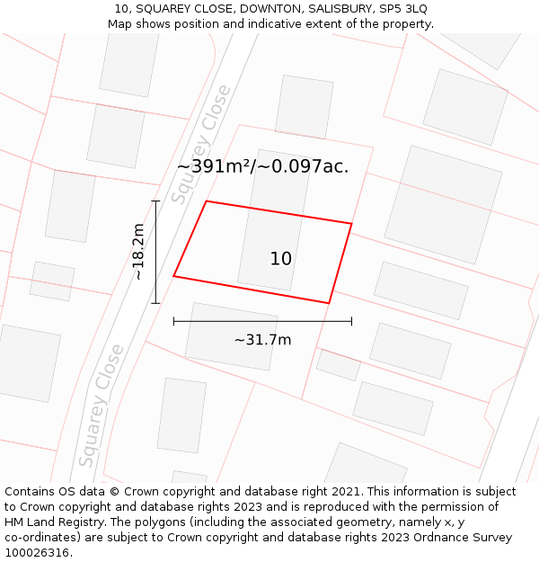 10, SQUAREY CLOSE, DOWNTON, SALISBURY, SP5 3LQ: Plot and title map