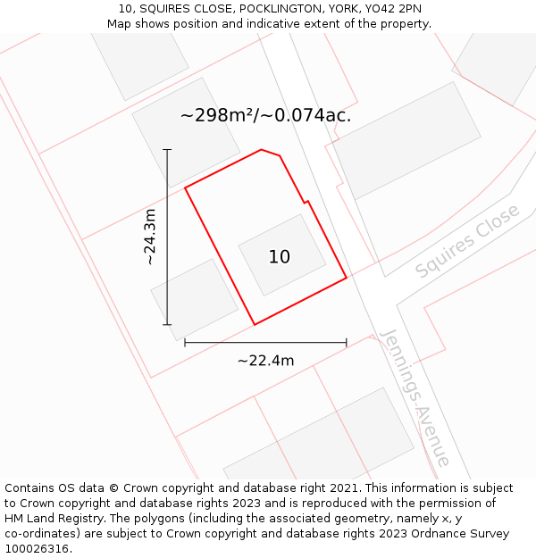 10, SQUIRES CLOSE, POCKLINGTON, YORK, YO42 2PN: Plot and title map