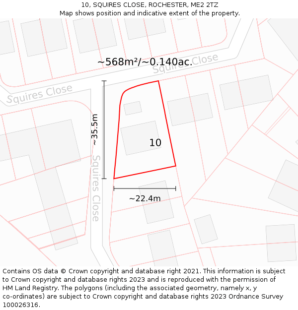 10, SQUIRES CLOSE, ROCHESTER, ME2 2TZ: Plot and title map