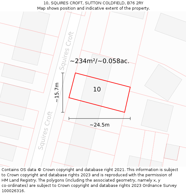 10, SQUIRES CROFT, SUTTON COLDFIELD, B76 2RY: Plot and title map