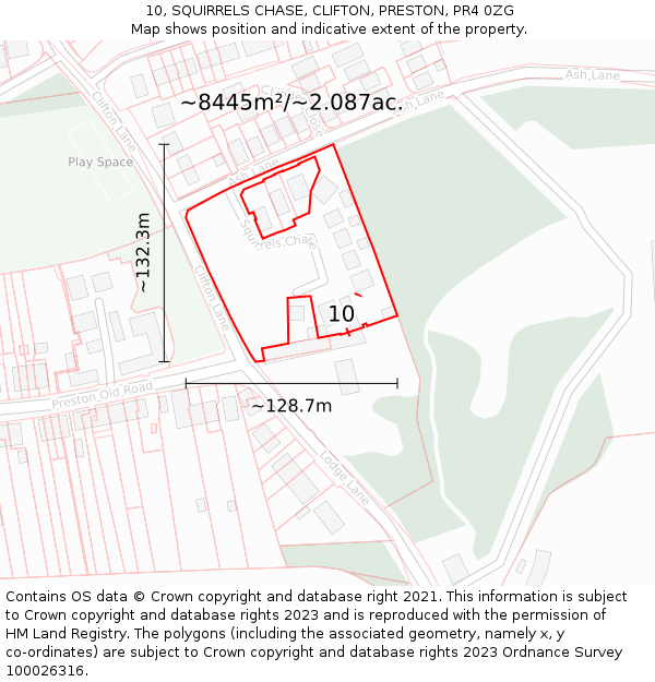 10, SQUIRRELS CHASE, CLIFTON, PRESTON, PR4 0ZG: Plot and title map
