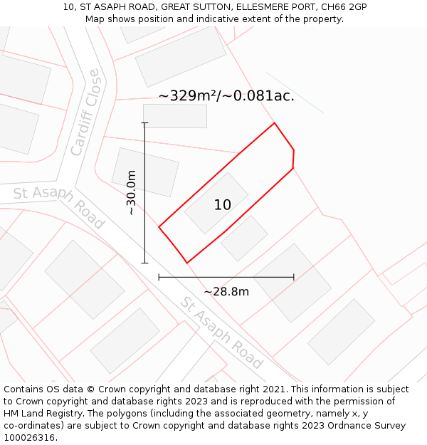10, ST ASAPH ROAD, GREAT SUTTON, ELLESMERE PORT, CH66 2GP: Plot and title map