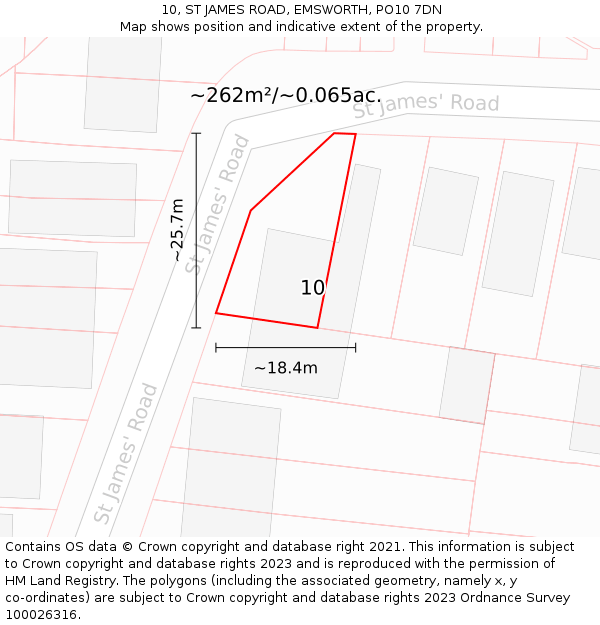 10, ST JAMES ROAD, EMSWORTH, PO10 7DN: Plot and title map