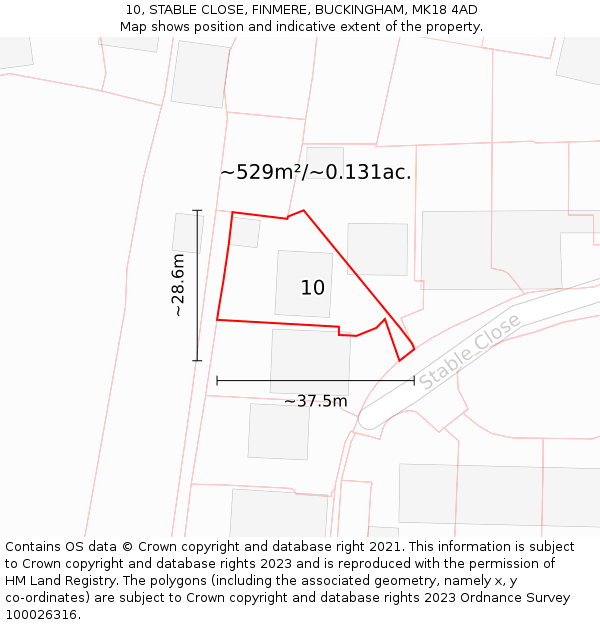 10, STABLE CLOSE, FINMERE, BUCKINGHAM, MK18 4AD: Plot and title map
