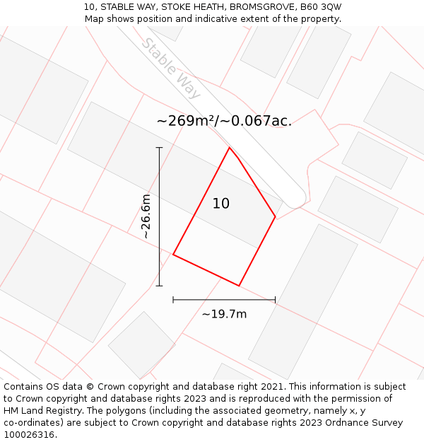 10, STABLE WAY, STOKE HEATH, BROMSGROVE, B60 3QW: Plot and title map