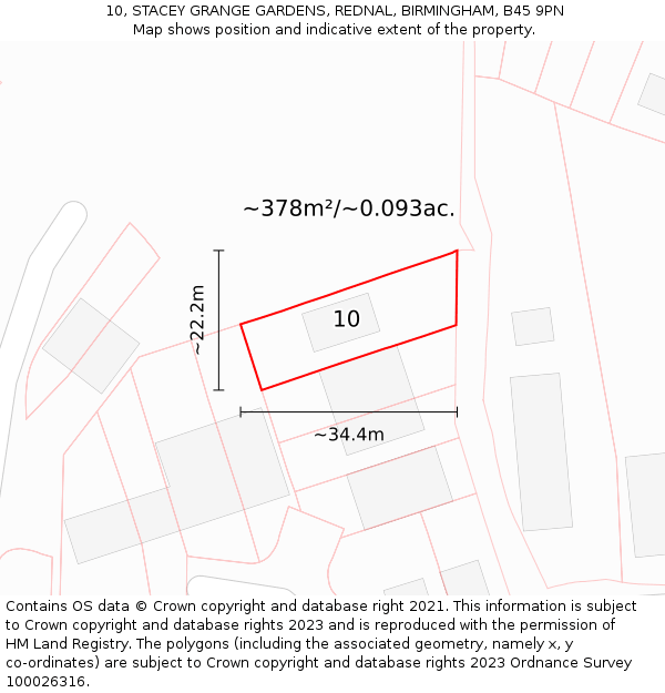 10, STACEY GRANGE GARDENS, REDNAL, BIRMINGHAM, B45 9PN: Plot and title map
