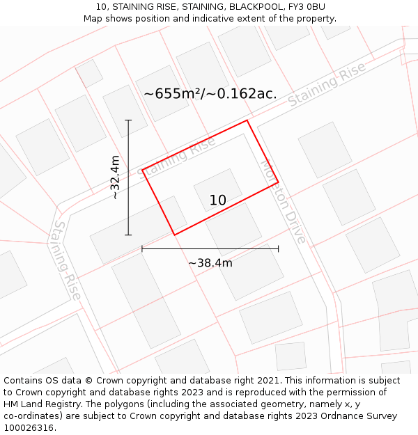 10, STAINING RISE, STAINING, BLACKPOOL, FY3 0BU: Plot and title map