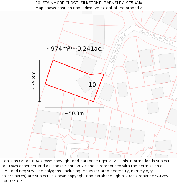 10, STAINMORE CLOSE, SILKSTONE, BARNSLEY, S75 4NX: Plot and title map
