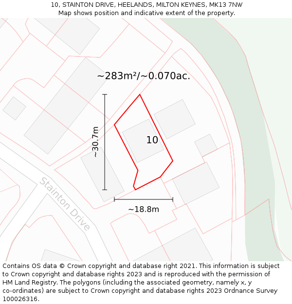10, STAINTON DRIVE, HEELANDS, MILTON KEYNES, MK13 7NW: Plot and title map