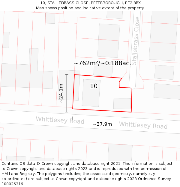 10, STALLEBRASS CLOSE, PETERBOROUGH, PE2 8RX: Plot and title map