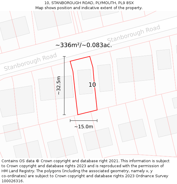 10, STANBOROUGH ROAD, PLYMOUTH, PL9 8SX: Plot and title map