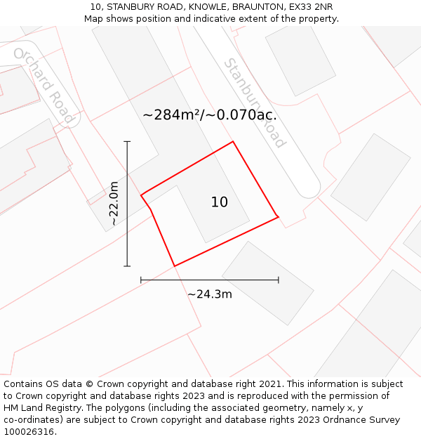 10, STANBURY ROAD, KNOWLE, BRAUNTON, EX33 2NR: Plot and title map