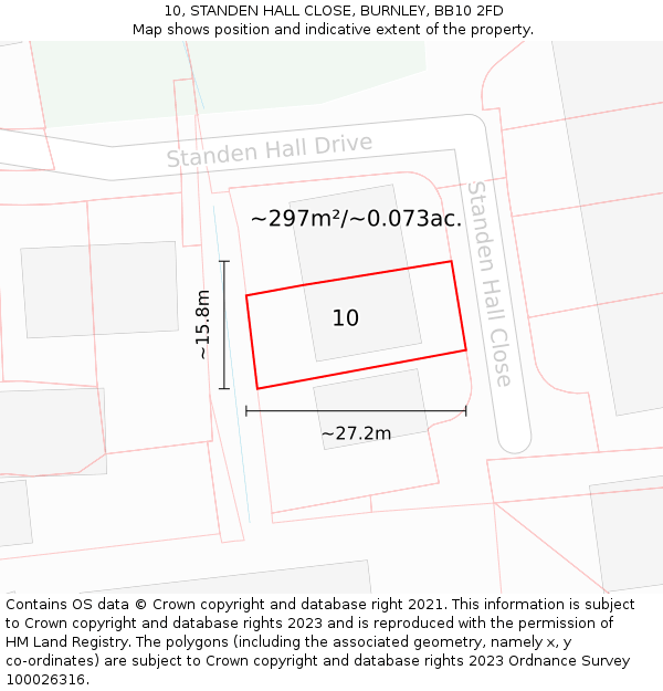 10, STANDEN HALL CLOSE, BURNLEY, BB10 2FD: Plot and title map