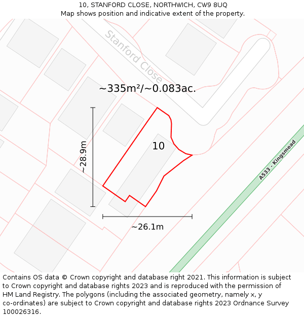 10, STANFORD CLOSE, NORTHWICH, CW9 8UQ: Plot and title map